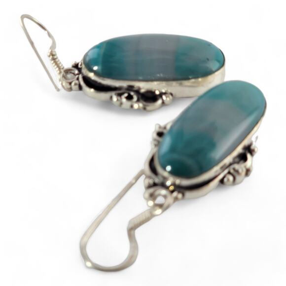 Sterling Silver Teardrop Earrings with Striated Blue Gemstone - Picture 7 of 16